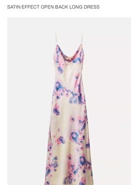 Zara Satin-Effect Maxi Slip Dress in Pastel Pink and Blue